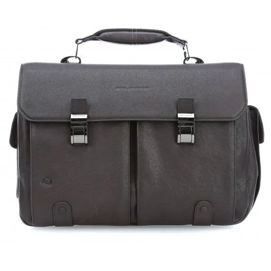 Black Square Хоризонтална, бизнес чанта с две отделения в тъмно кафяв цвят