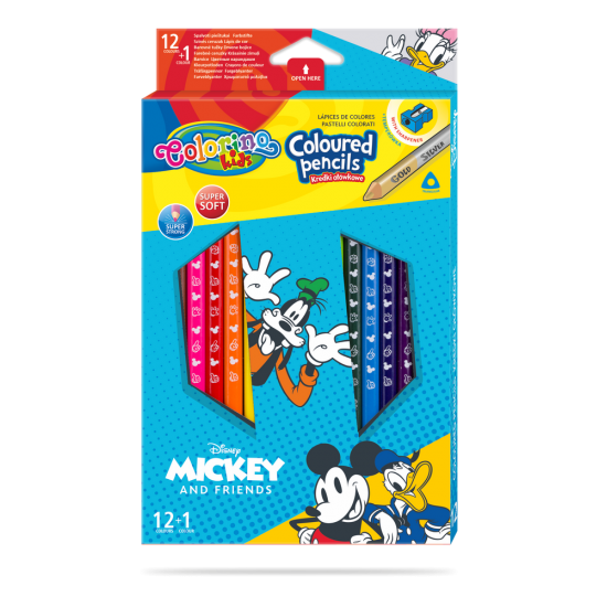 Цветни моливи 12 +1 цвята и острилка Disney Mickey Mouse   Friends Colorino