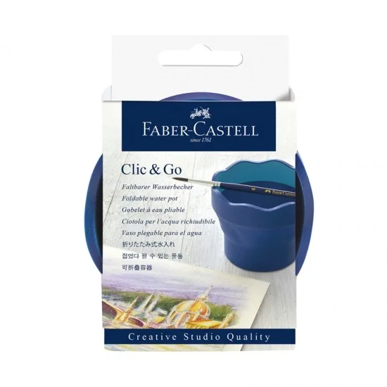 Faber-Castell Чаша за рисуване Clic&Go, сгъваема, тъмносиня