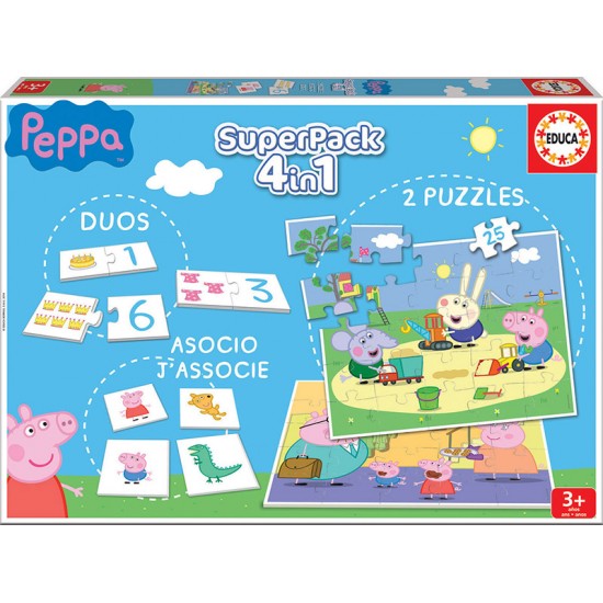 Образователна игра, Educa, Супер пакет 4 в 1, Peppa Pig