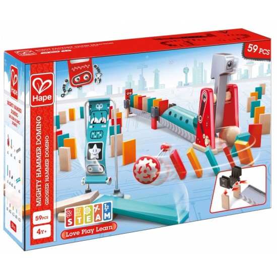 Комплект дървена игра, Hape, Домино, Мощен удар, 59 части