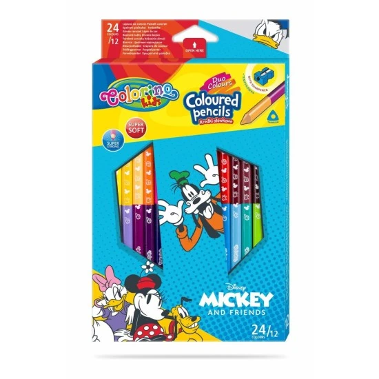 Двувърхи цветни моливи 12/24 цвята и острилка Mickey Mouse   Friends Disney Colorino