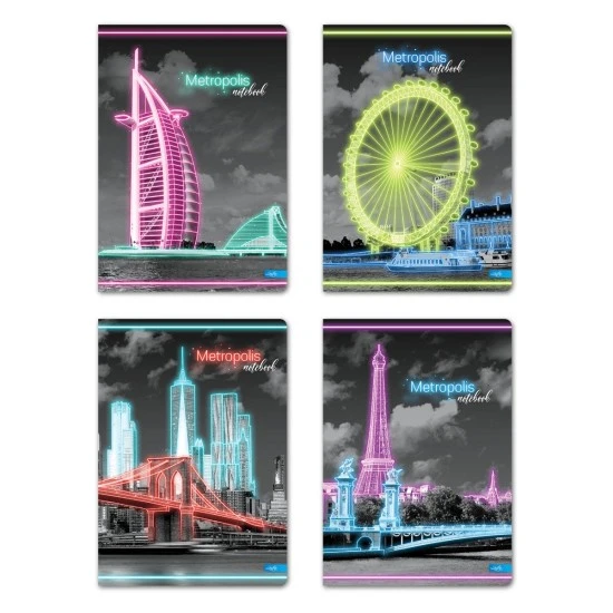 Тетрадка твърди корици, А4, 96л., офсет-ред- Metropolis