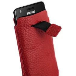 Червен калъф за телефон от естествена кожа размер L Slim Classic leather